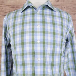 Egara Shirt Mens Large Blue Green Plaid Non-Iron Long Sleeve Button Down Dress
